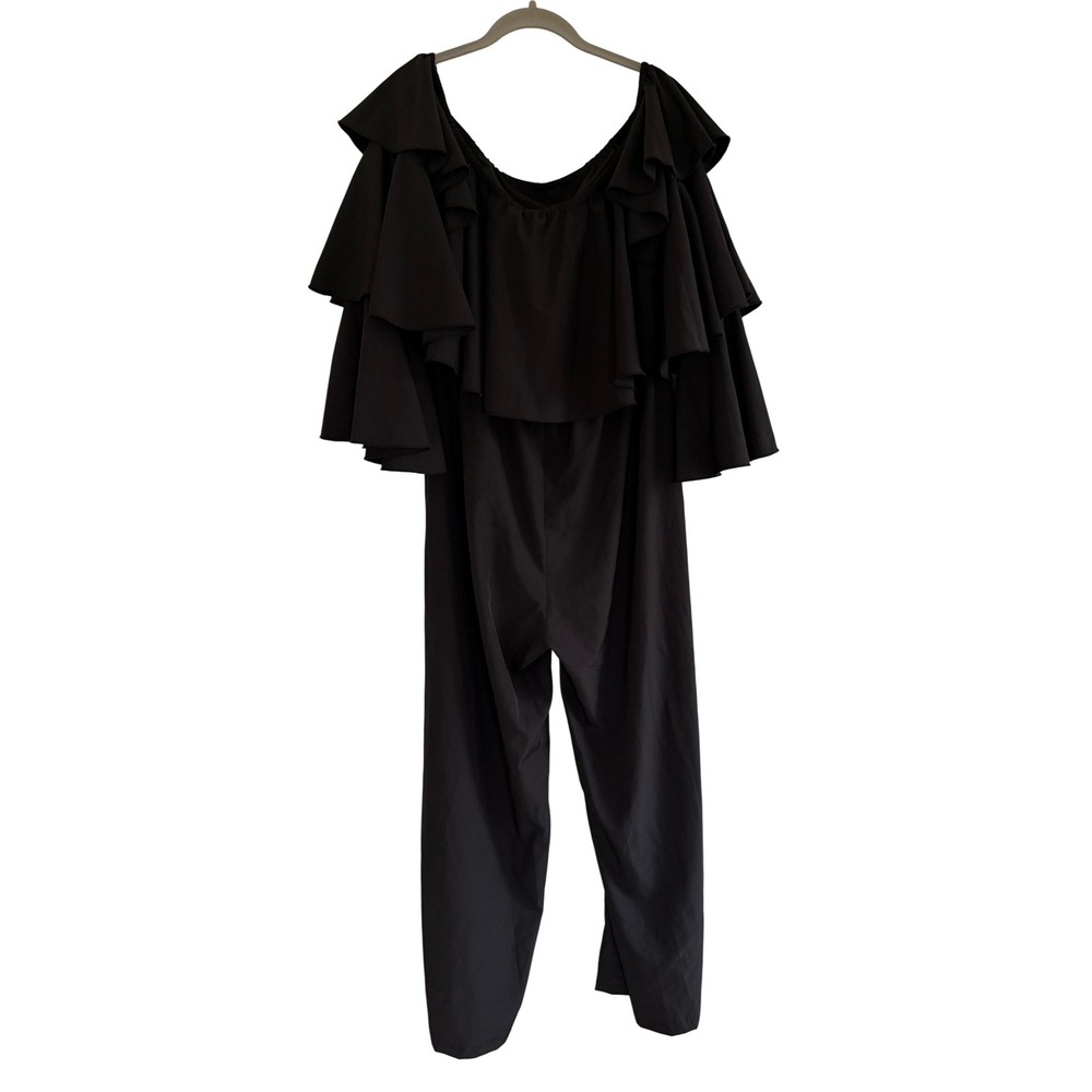 Ace by Aimee Black Ruffle Tiered Jumpsuit XL 12 Elastic Waist Straight Leg